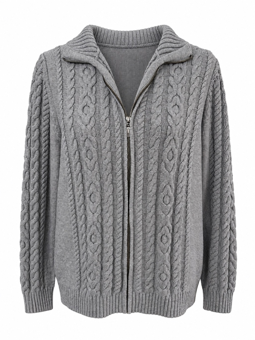 L.L.Bean Gray Cable Knit Full-Zip Cardigan Sweater 1X -Cozy/Fisherman